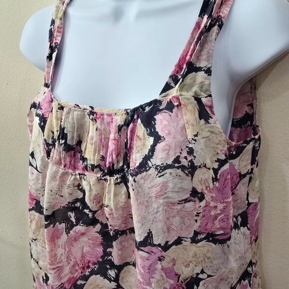 Ann Taylor Loft Floral Silk Tank M – Pink Black Sleeveless Blouse EUC Soft Chic - Picture 6 of 9